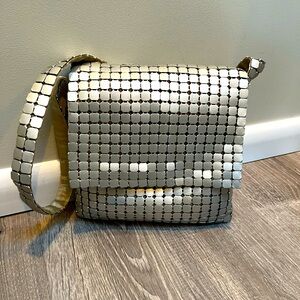 Fiona New Grey Chrome Metal Funky Squares Handbag
